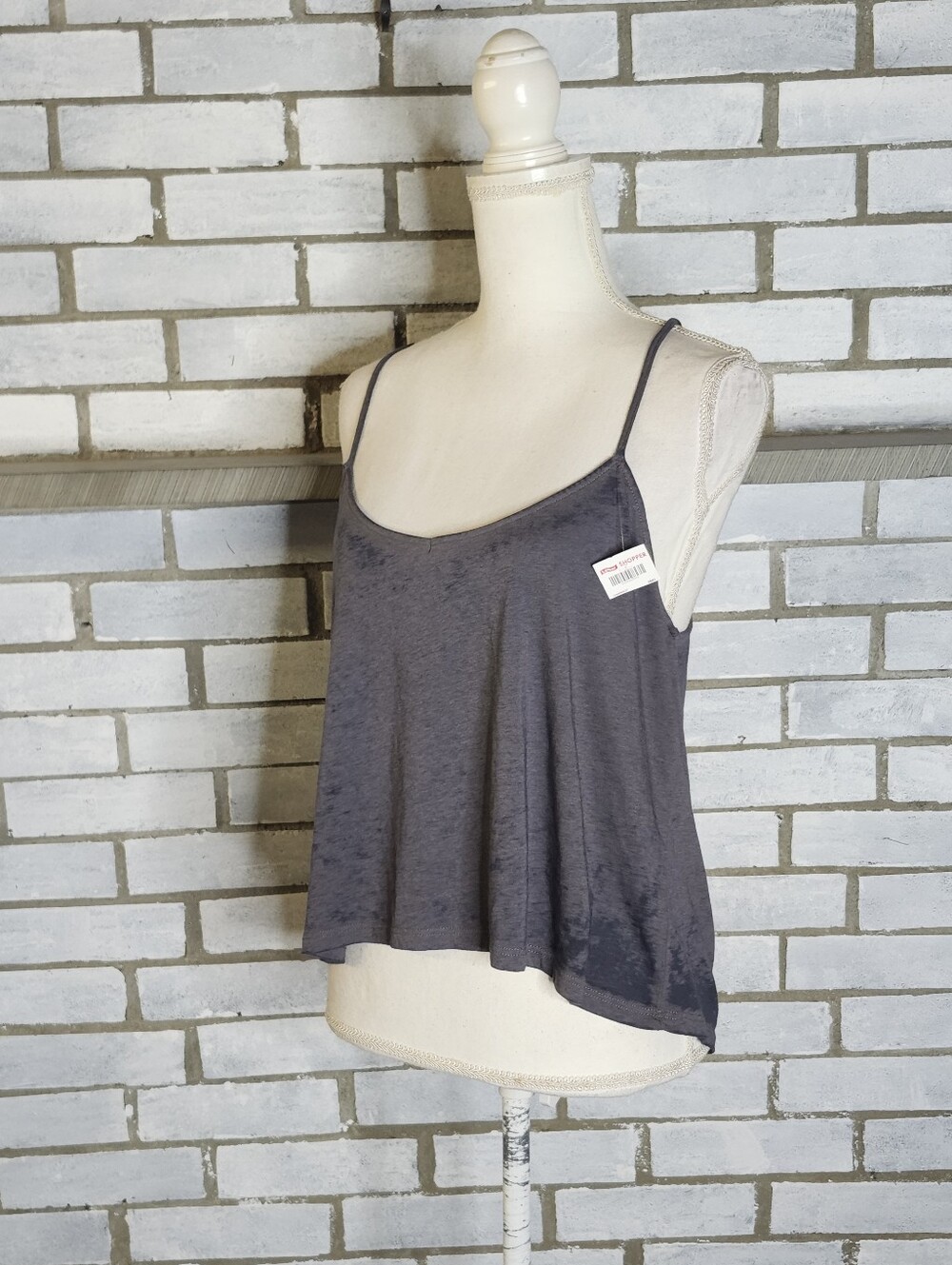 DARI Women's Grey Burnout Knit Cami Tank Top Spaghetti Strap Swing Hem Size M